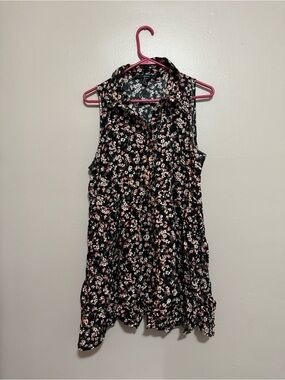 Forever 21 Black Sleeveless Floral Tunic with Pink and White Blossoms